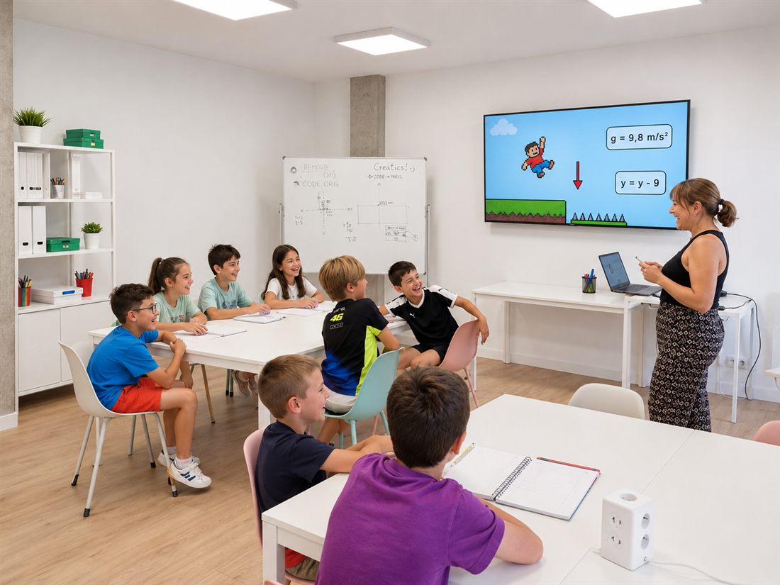 Clase de CREATICS diseñando un videojuego con físicas